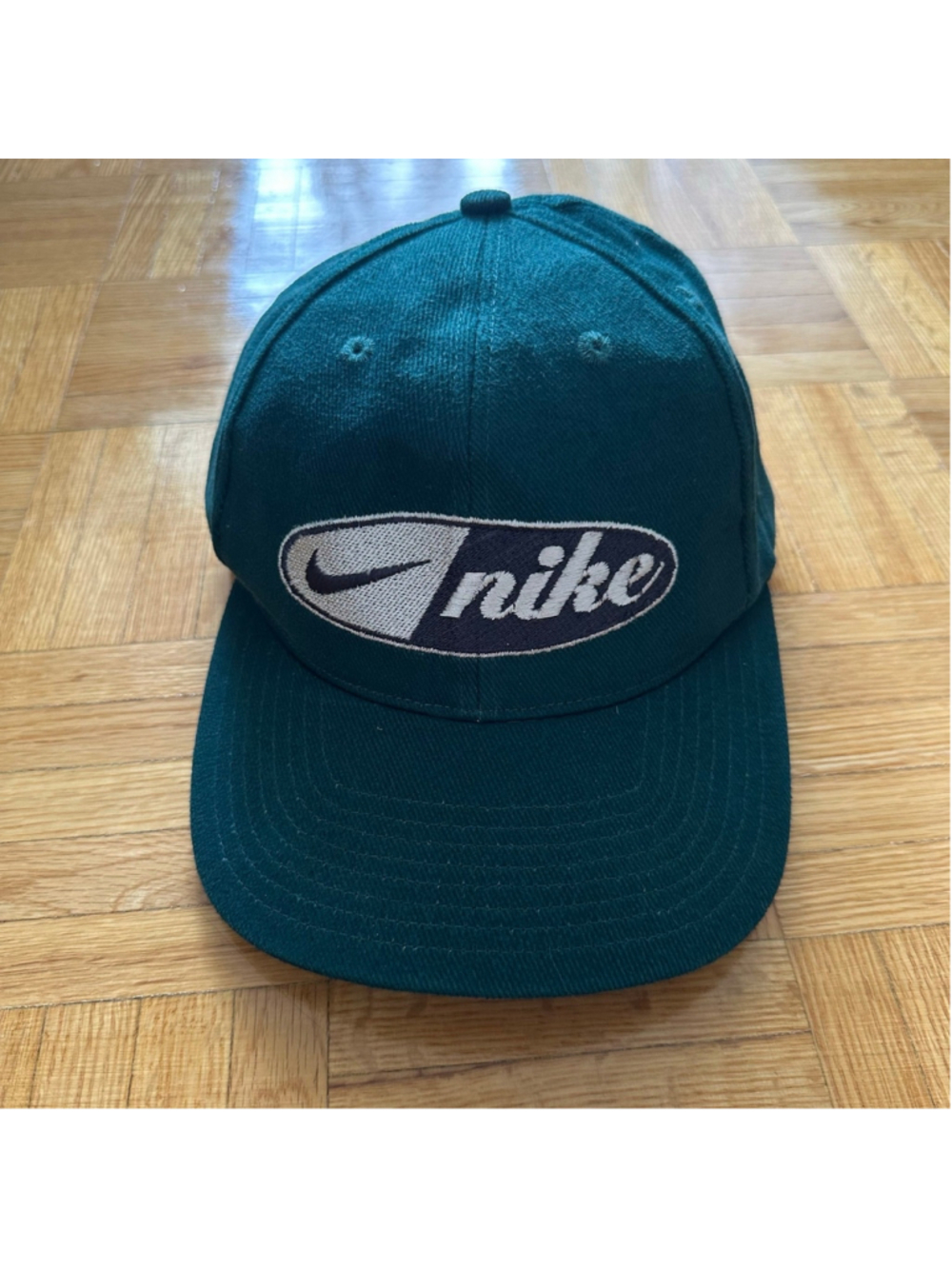 Vintage 90s Nike Spell out Swoosh snapback cap hat Emerald Forrest Green